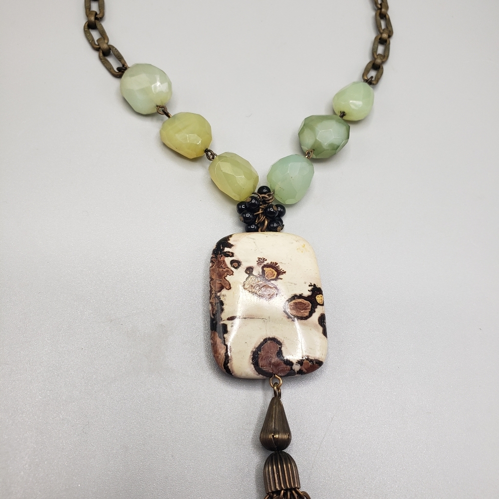 David Aubrey Green Agate & Zebra Jasper Boho Artisan Antique Brass Hardware